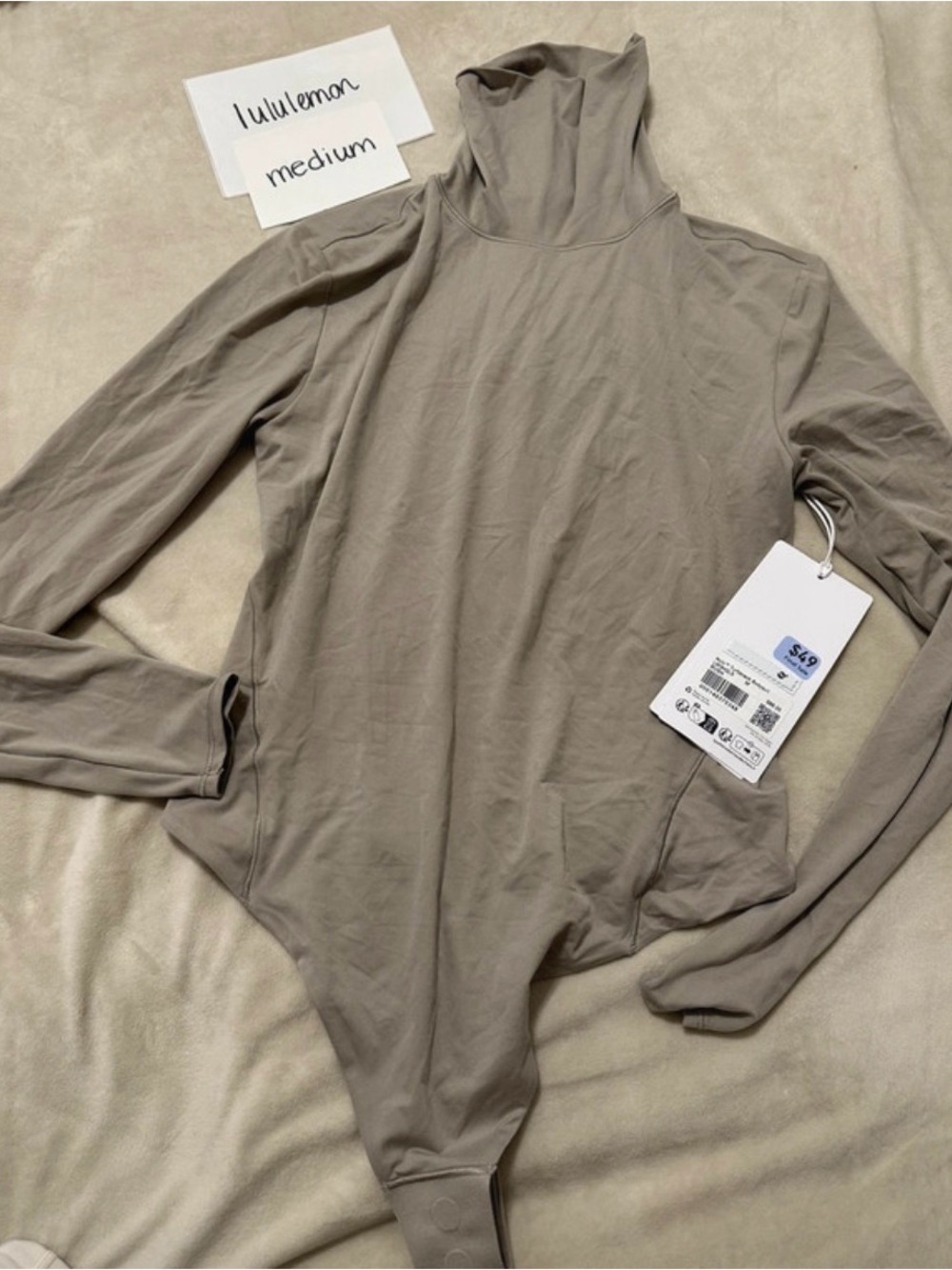 NWT Lululemon Wundermost Nulu Turtleneck Bodysuit Riverstone Grey Beige Medium - Picture 6 of 9